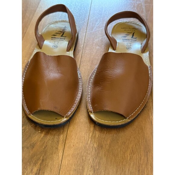 Albertini Avarca Sandals  Leather Peep Toe Brown Size 40 - Picture 1 of 6
